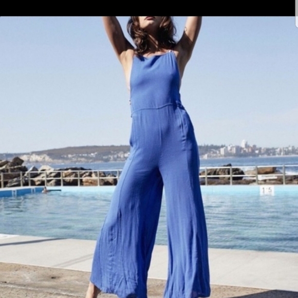 Jaase Blue Sapphire Backless 100% Rayon Jumpsuit - Picture 1 of 7